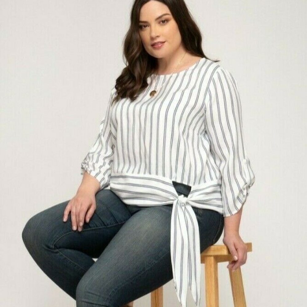 PLUS She and Sky Striped Top with Side Tie *NEW